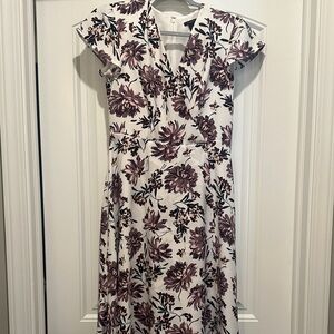Ann Taylor Factory White and Purple Floral Midi Dress